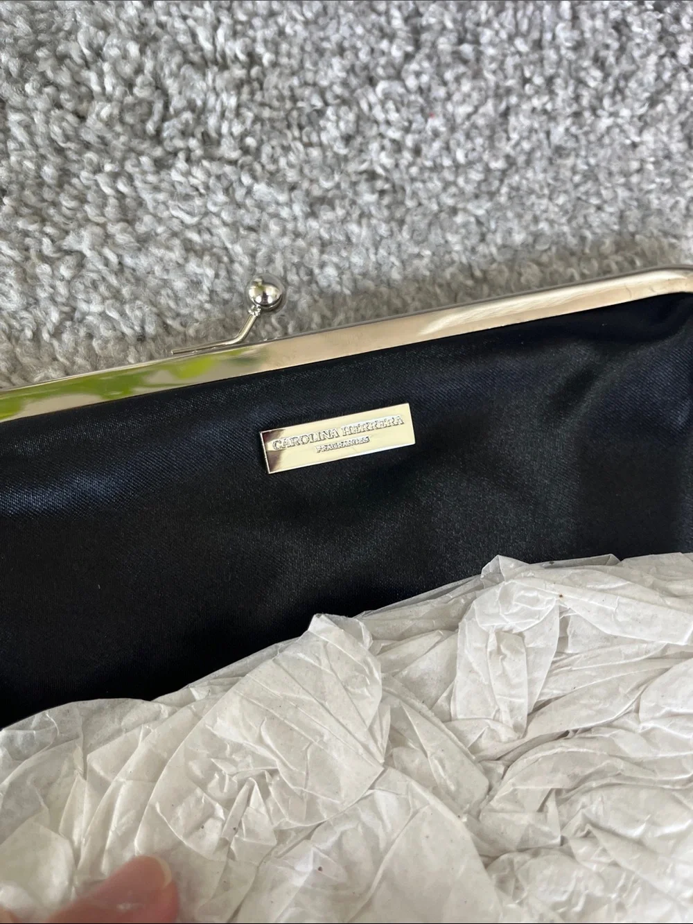 Carolina Herrera Black Satin Frame Clutch